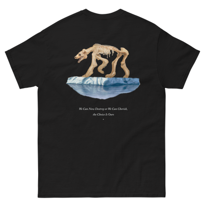 100% cotton nature-inspired black t-shirt featuring a polar bear on ice