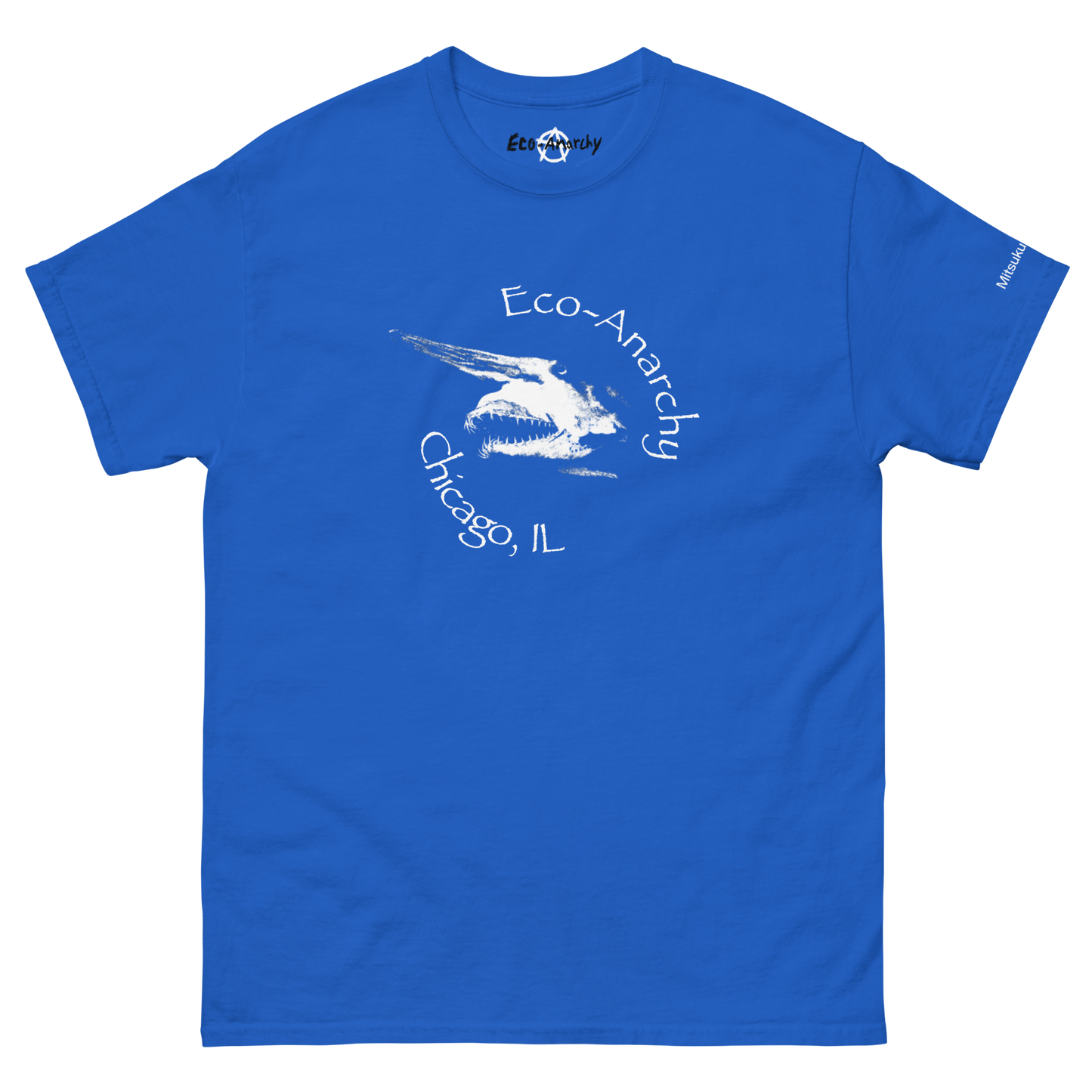 100% cotton nature-inspired blue t-shirt featuring a goblin shark