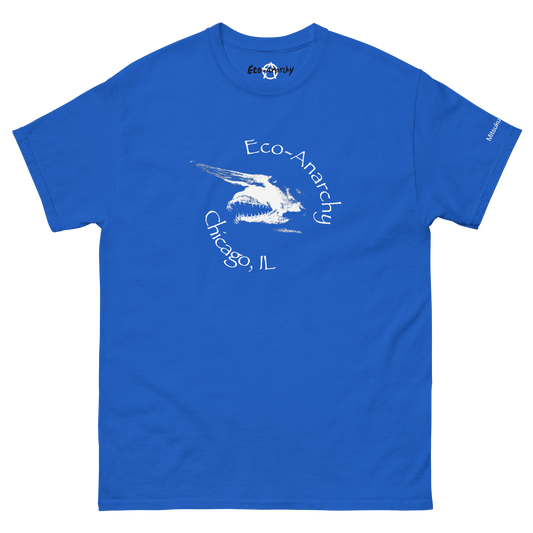 100% cotton nature-inspired blue t-shirt featuring a goblin shark