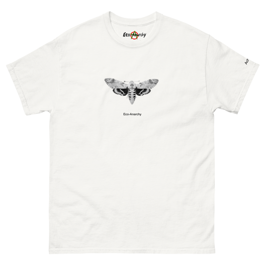 100% cotton nature-inspired white t-shirt featuring a death’s head moth